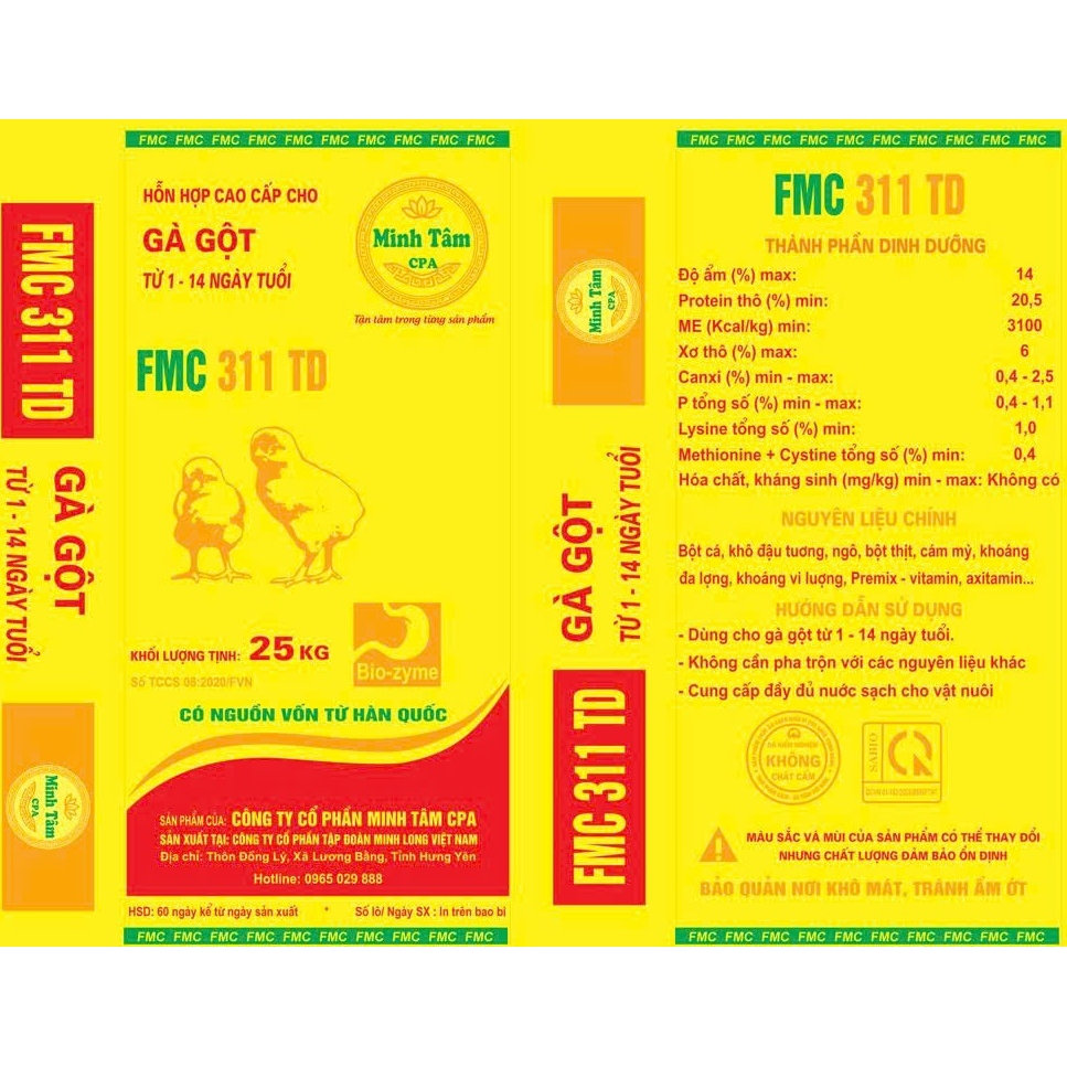 Hỗn hợp cao cấp cho gà gột từ 1 -14 ngày tuổi - FMC 311TD