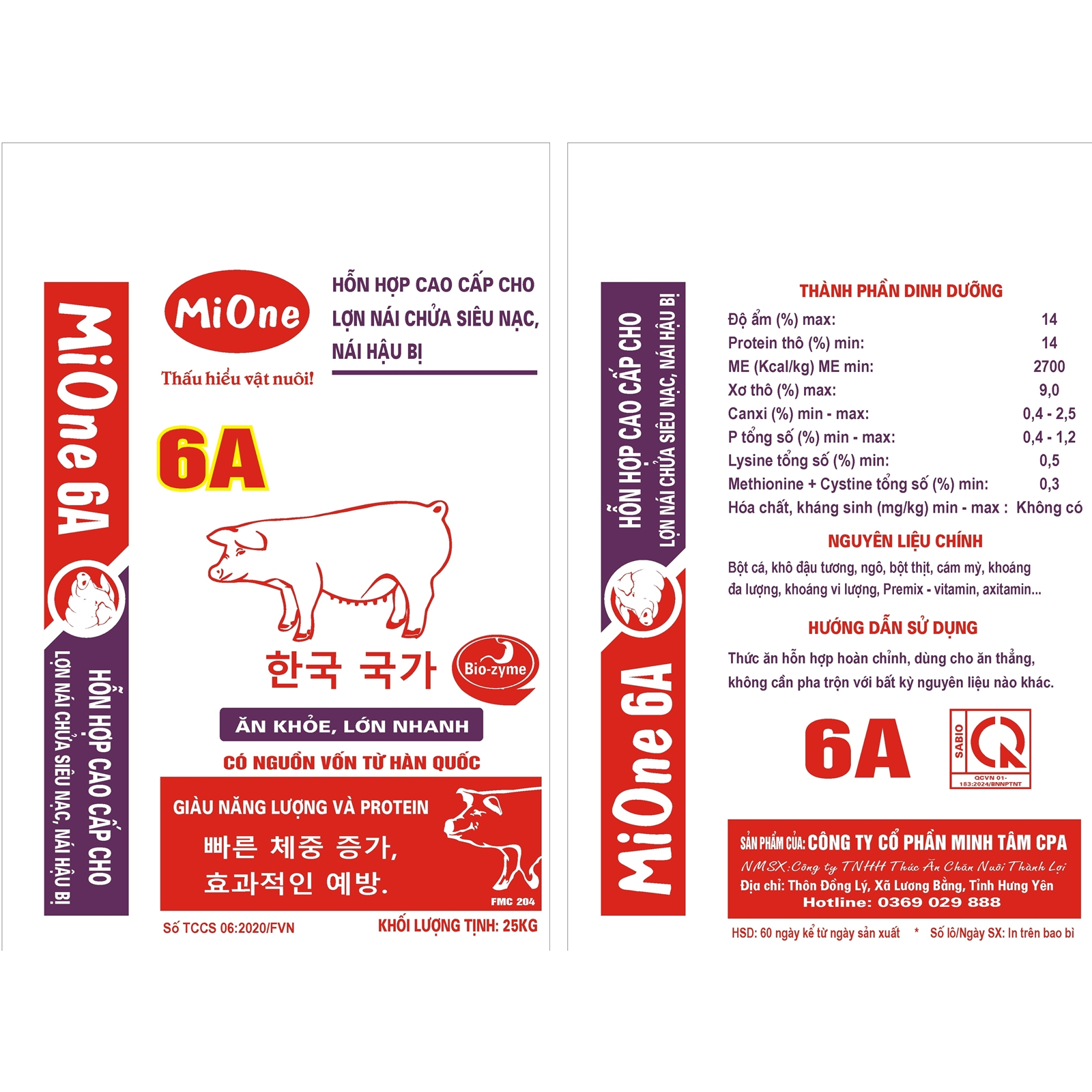 Hỗn hợp cao cấp cho lợn nái chửa siêu nạc, nái hậu bị - MIONE 6A