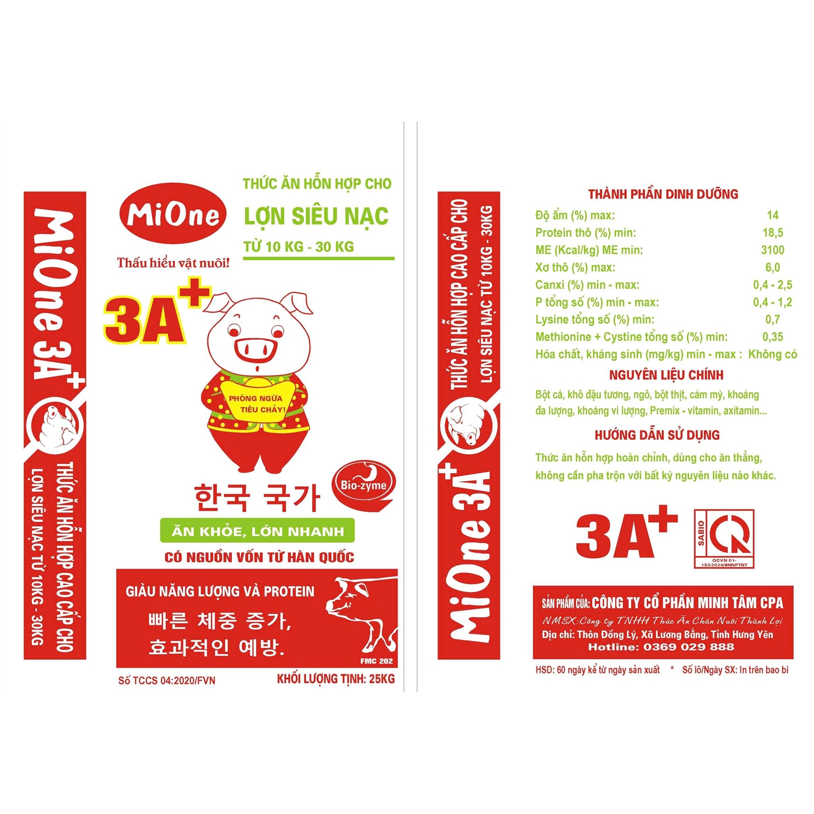 Hỗn hợp cao cấp cho lợn siêu nạc từ 10kg đến 30 kg - MIONE 3A+