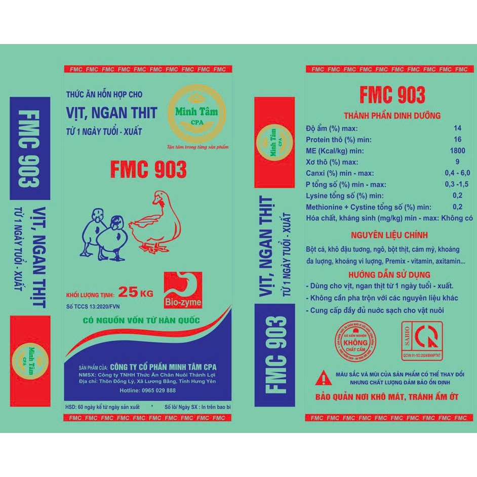 Hỗn hợp cao cấp cho vịt , ngan  siêu thịt từ 1 ngày tuổi đến xuất chuồng - FMC 903