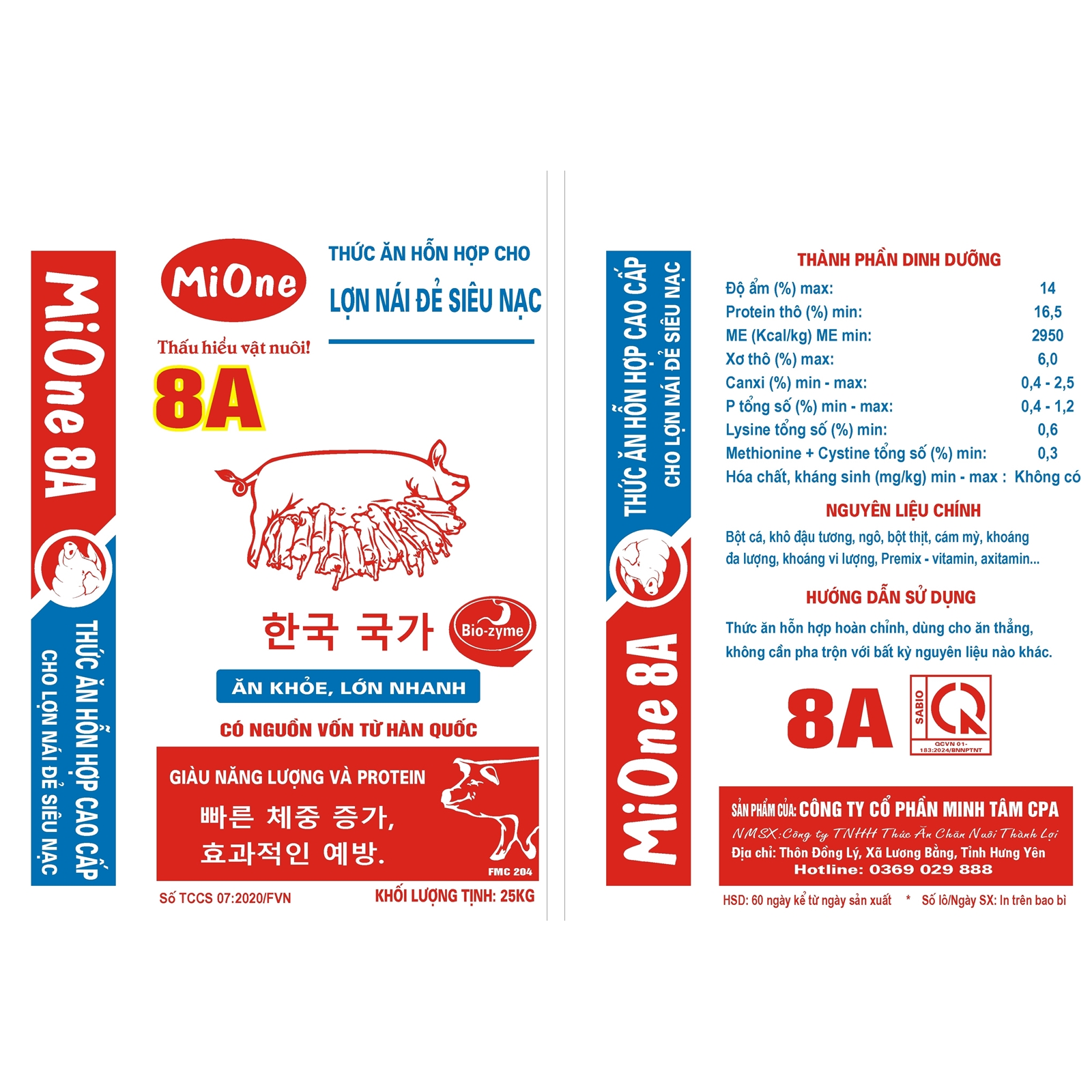 Hỗn hợp cho lợn nái đẻ siêu nạc - MIONE 8A