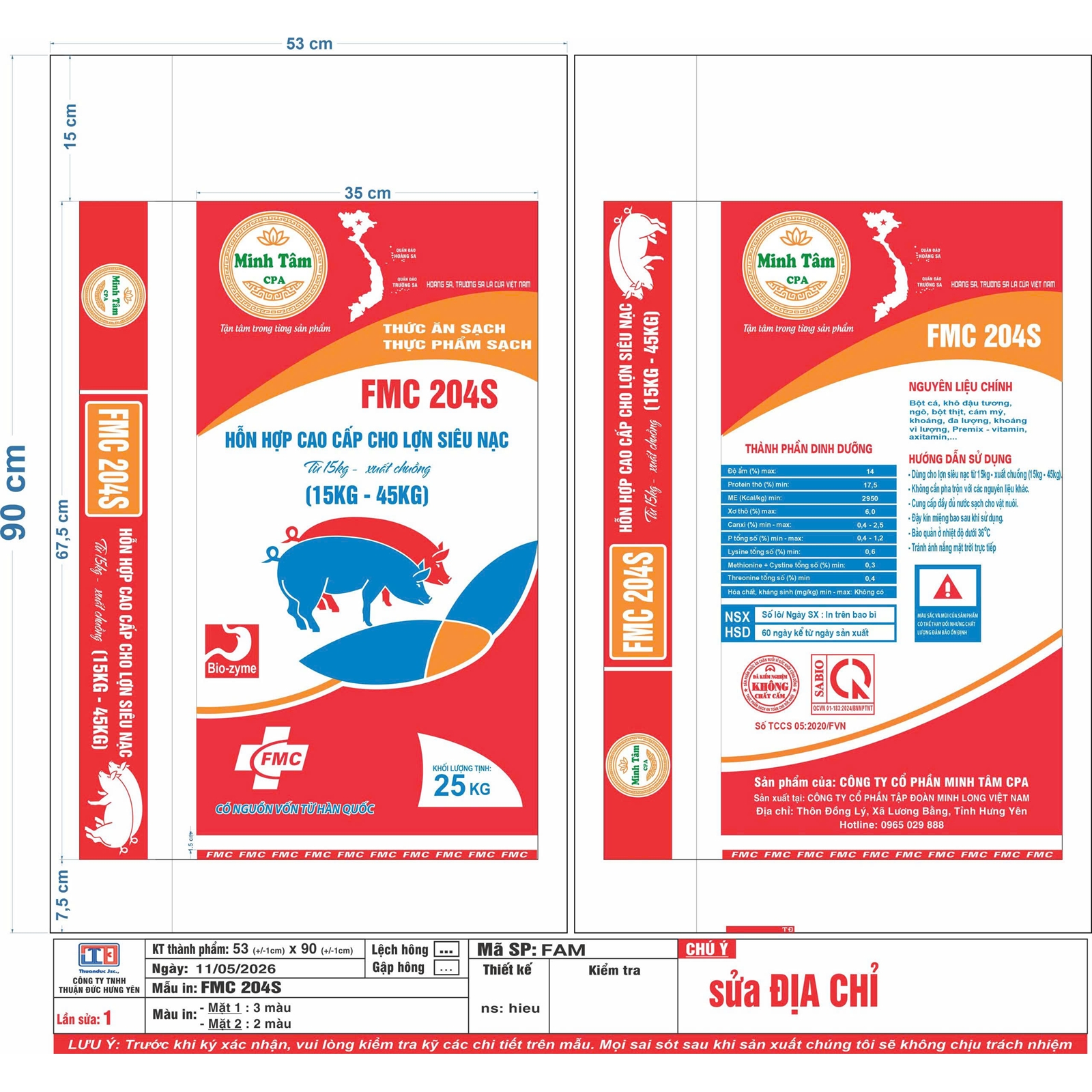 Hỗn hợp cho lợn siêu nạc từ 15kg đến 45kg xuất chuồng - FMC 204S