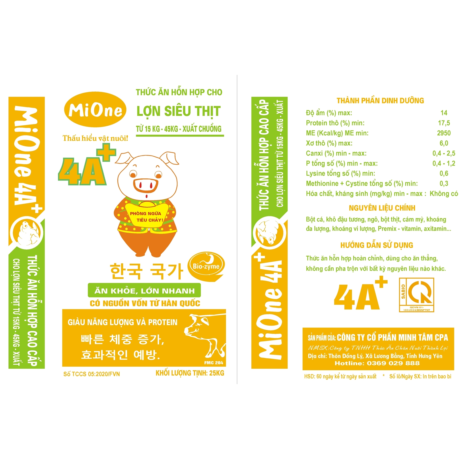 Hỗn hợp cho lợn siêu nạc từ 15kg đến 45kg xuất chuồng - MIONE 4A+