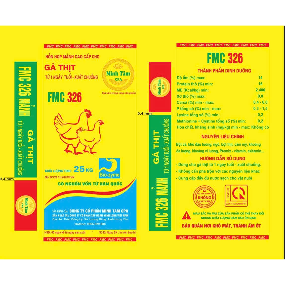 Hỗn hợp mảnh cao cấp cho gà thịt từ 1 ngày tuổi - xuất chuồng - FMC 326 Mảnh