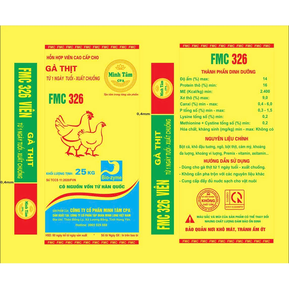 Hỗn hợp mảnh cao cấp cho gà thịt từ 1 ngày tuổi - xuất chuồng - FMC 326 Viên