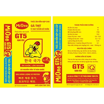 Hỗn hợp mảnh cao cấp cho gà thịt từ 1 ngày tuổi - xuất chuồng - Mione GT5