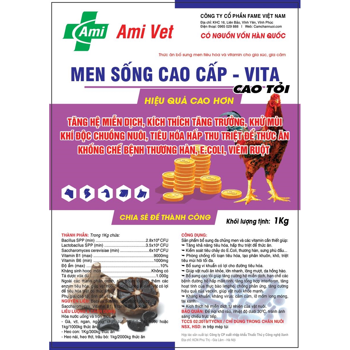 Thức ăn bổ sung men tiêu hóa và vitamin MEN SỐNG CAO CẤP VITA CAO TỎI