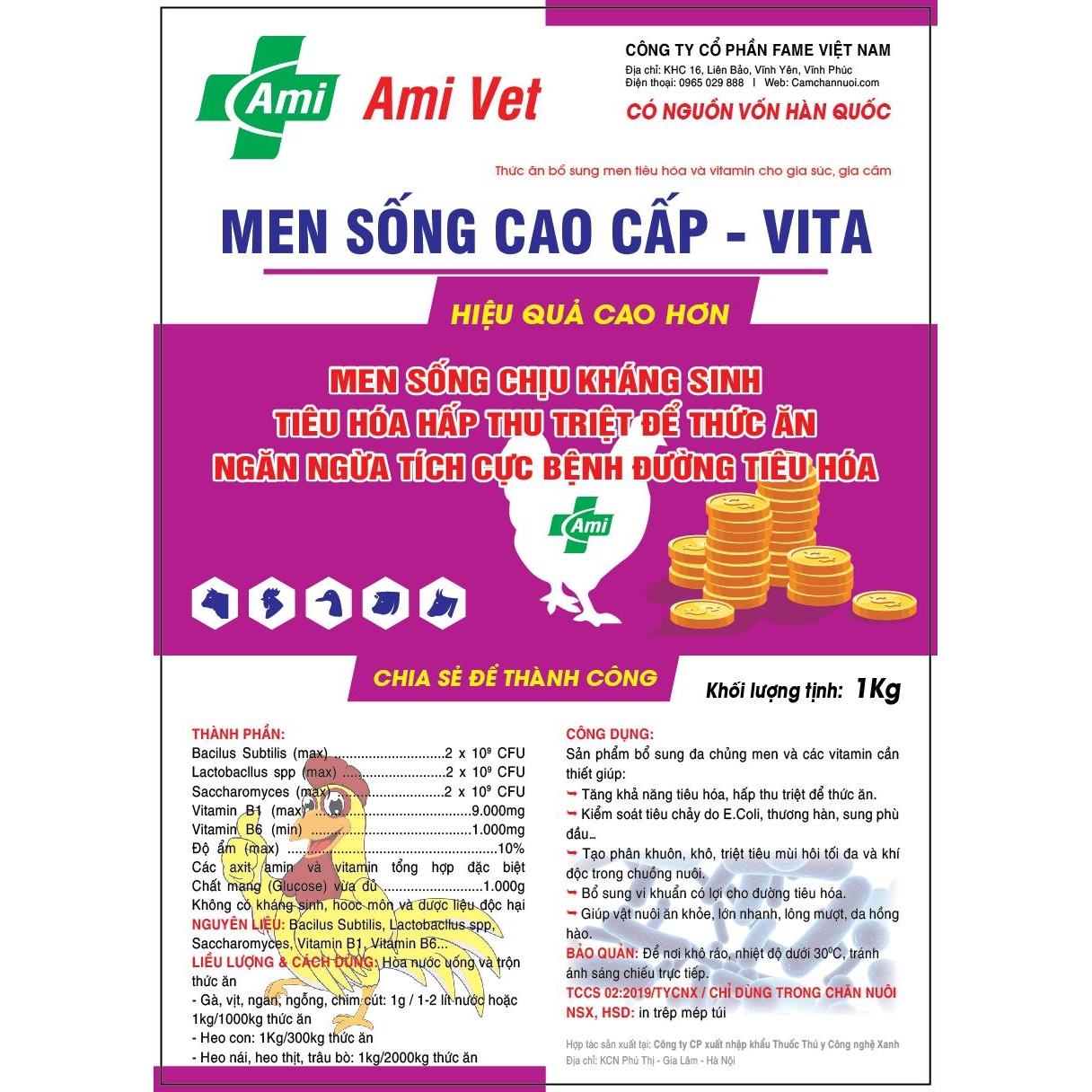 Thức ăn bổ sung men tiêu hóa và vitamin MEN SỐNG CAO CẤP - VITA