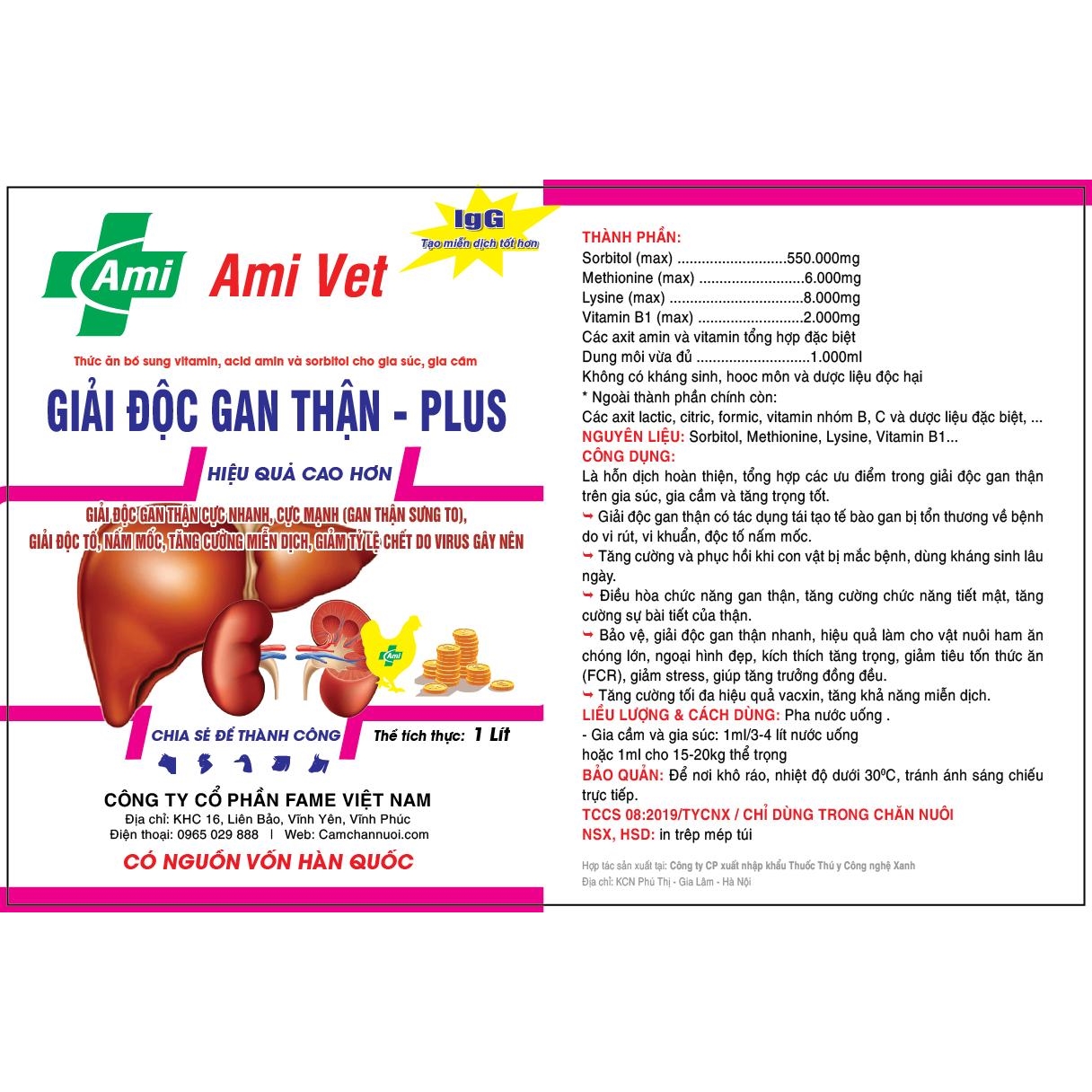 Thức ăn bổ sung vitamin, acid amin và sorbitol GIẢI ĐỘC GAN THẬN PLUS