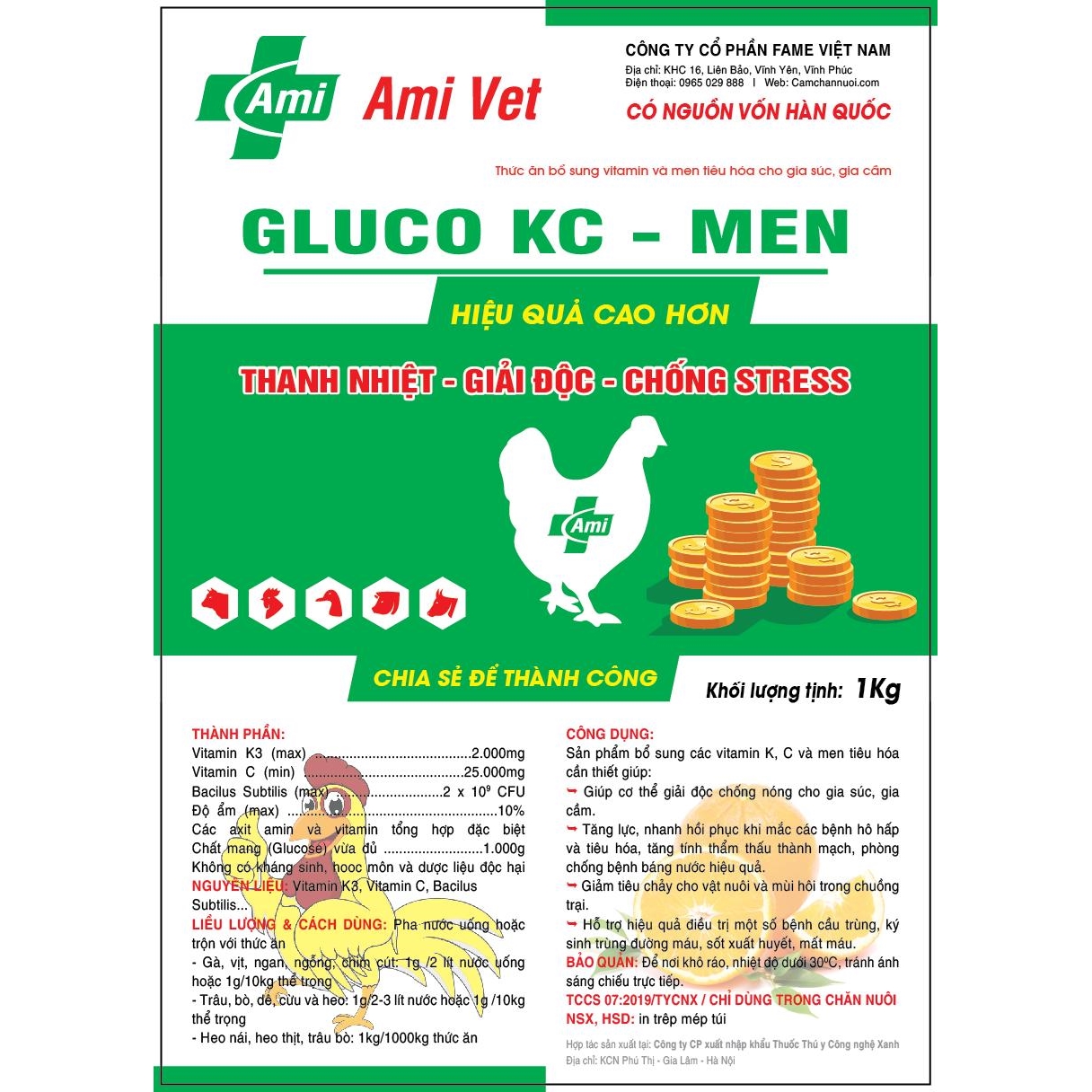 Thức ăn bổ sung vitamin và men tiêu hóa GLUCO KC - MEN